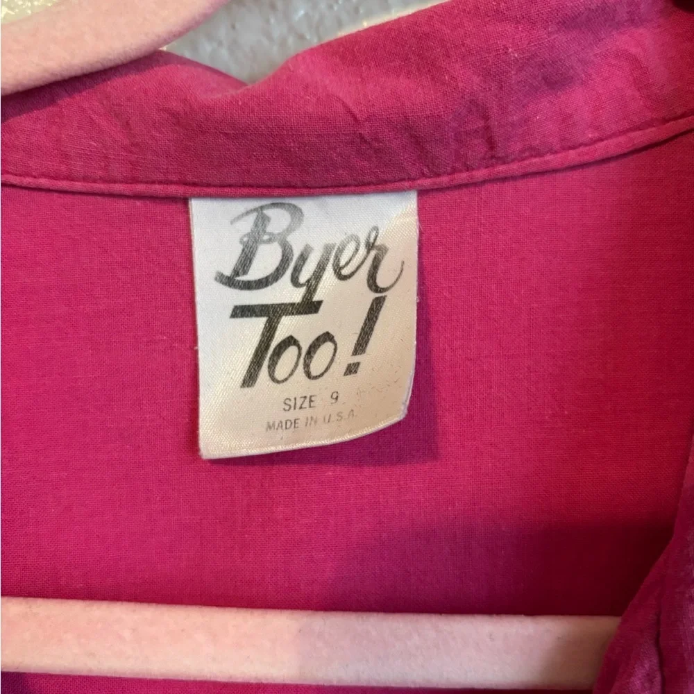 Authentic 80s Byer Too Raspberry Pink Belted Shirtdress with Full Circle Skirt - Picture 6 of 11